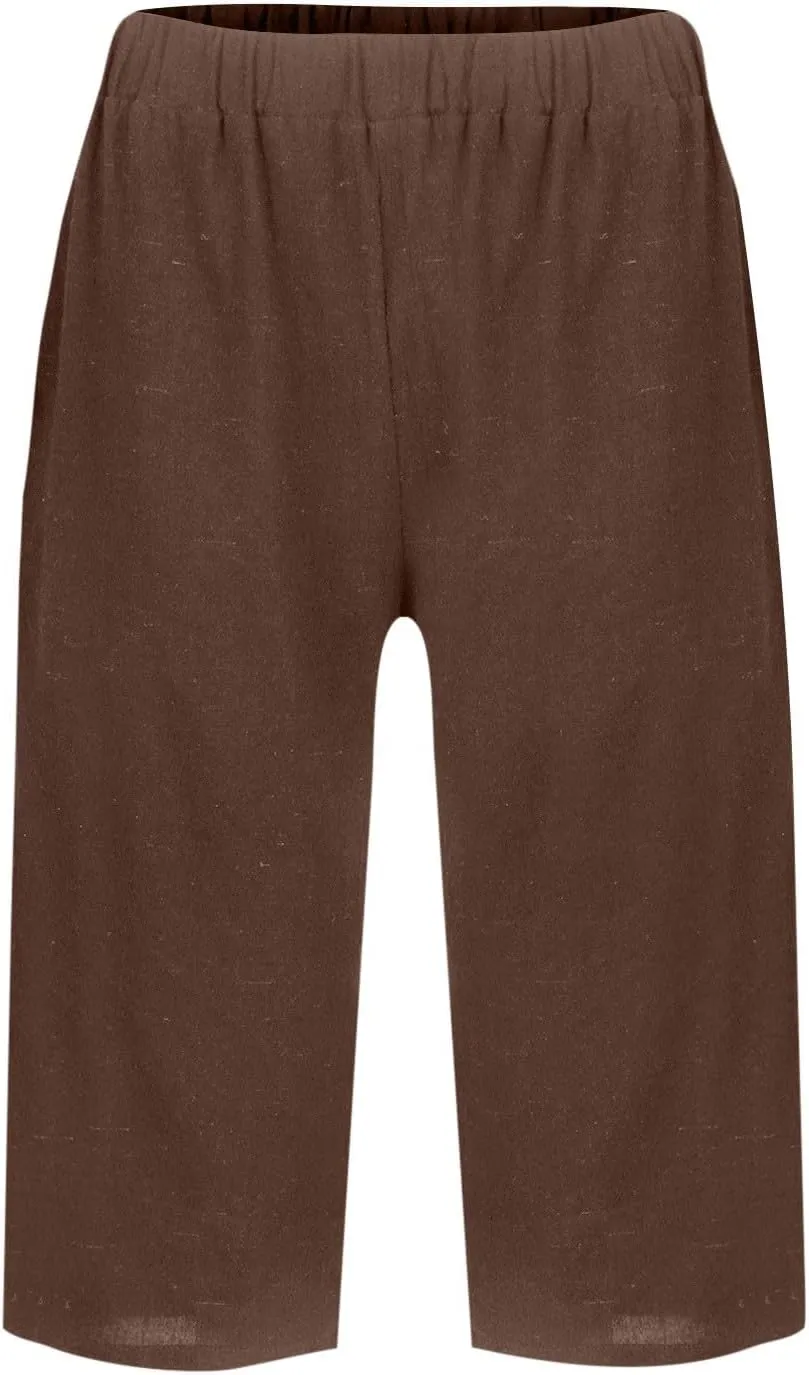 midelxp Linen Bermuda Shorts for Women High Waisted Summer-Shorts Loose Lightweight Knee Length Beach-Shorts with Pockets
