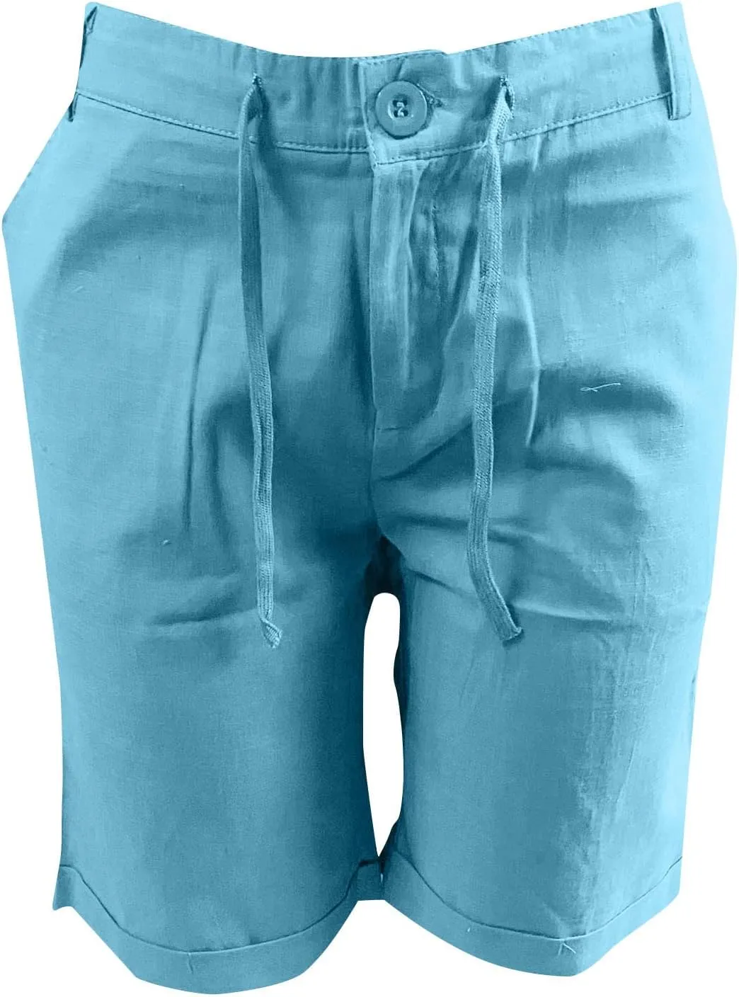 Muscularfit Mens Casual Shorts Flex Drawstring Elastic Waist Summer Beach Short with Pockets 5 Inch Inseam Cotton Linen Short