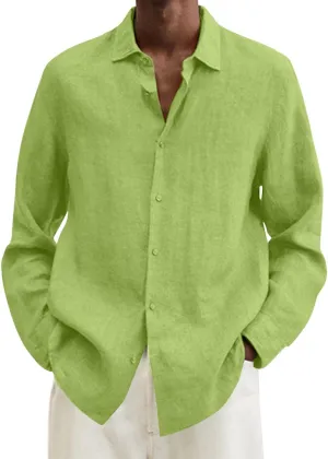 Muscularfit Mens Tshirts Casual Light Weight Cotton Linen Button Down Shirts Summer Spring Long Sleeve Solid Work Dress Shirt