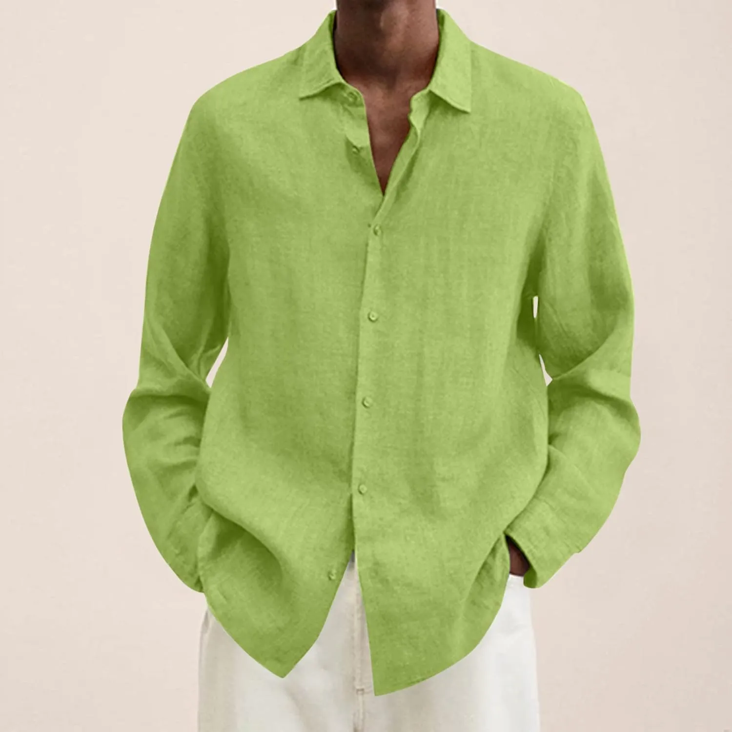 Muscularfit Mens Tshirts Casual Light Weight Cotton Linen Button Down Shirts Summer Spring Long Sleeve Solid Work Dress Shirt