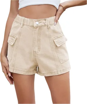 NBXNZWF Jean Shorts for Women High Waist Stretchy Denim Bermuda Shorts Button Pull On Casual Summer Jorts with Pockets