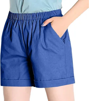 NBXNZWF Linen Shorts for Women 2025 Summer Loose Casual Comfy Elastic Waist Pants Beach Vacation Gym Shorts with Pockets