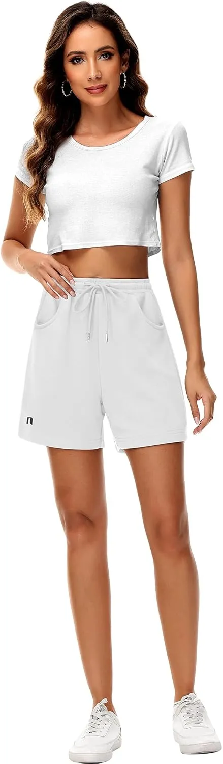 Neer 3 Pack Women's Sweat Shorts, Drawstring Running Short with Pockets, Summer Athletic Casual Walking Gym Lounge Short