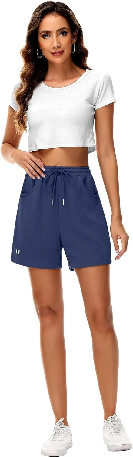 Neer 3 Pack Women's Sweat Shorts, Drawstring Running Short with Pockets, Summer Athletic Casual Walking Gym Lounge Short
