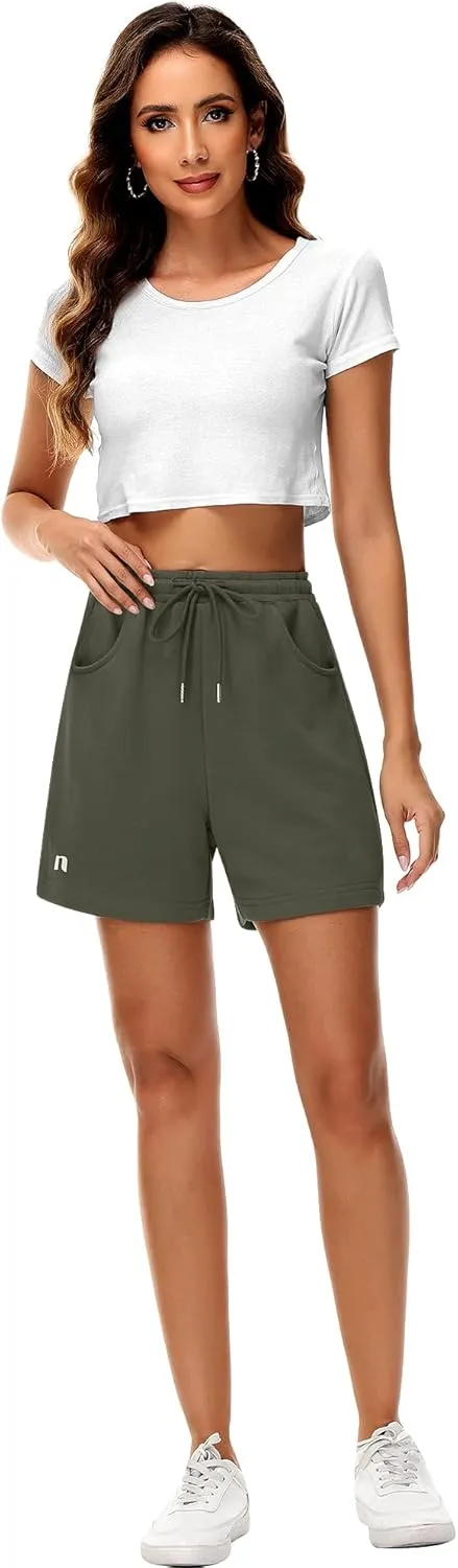Neer 3 Pack Women's Sweat Shorts, Drawstring Running Short with Pockets, Summer Athletic Casual Walking Gym Lounge Short