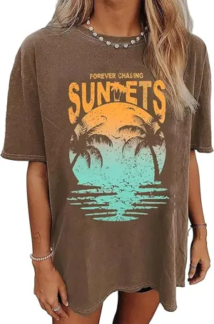 Oversized Tshirts Cute Tops for Women Shark Flower Graphic Tees Tops Summer Casual Loose Beach Vacation Shirts