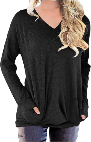 Oversized Tshirts Shirts for Women Long Sleeve Basic Shirt 2023 Teacher Outfit Solid Casual Crew Neck Tops Blouse