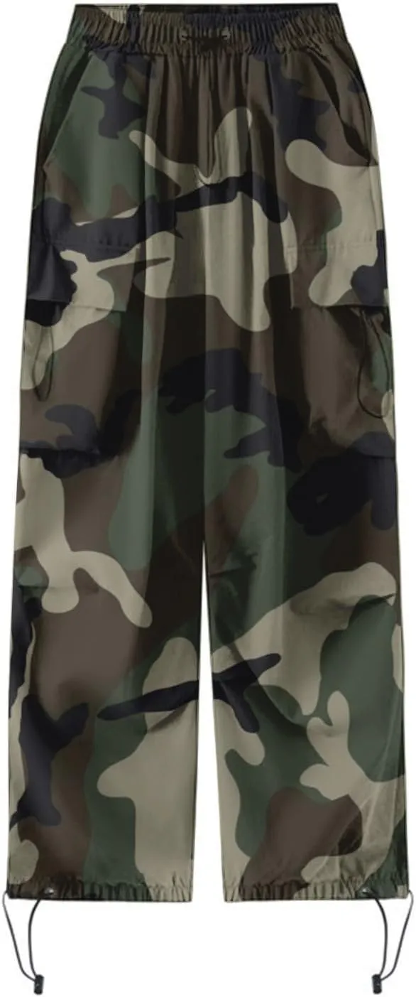 Parachute Pants for Women,Casual Loose Baggy Hiking Cargo Pants Hip Hop Streetwear Wide Leg Sweatpants with Pockets