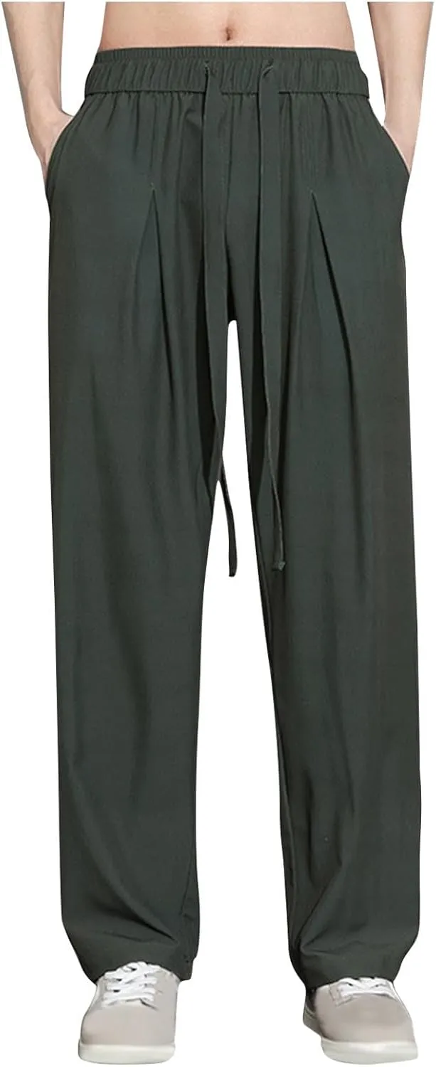 Plus Size Pants for Men Elastic Waist Drawstring Straight Leg Lounge Pant Casual Solid Loose Trousers with Pockets