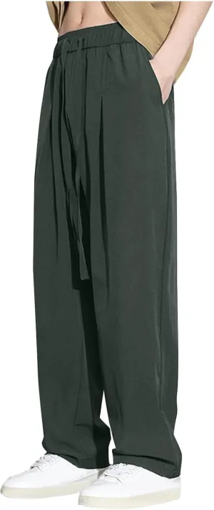 Plus Size Pants for Men Elastic Waist Drawstring Straight Leg Lounge Pant Casual Solid Loose Trousers with Pockets