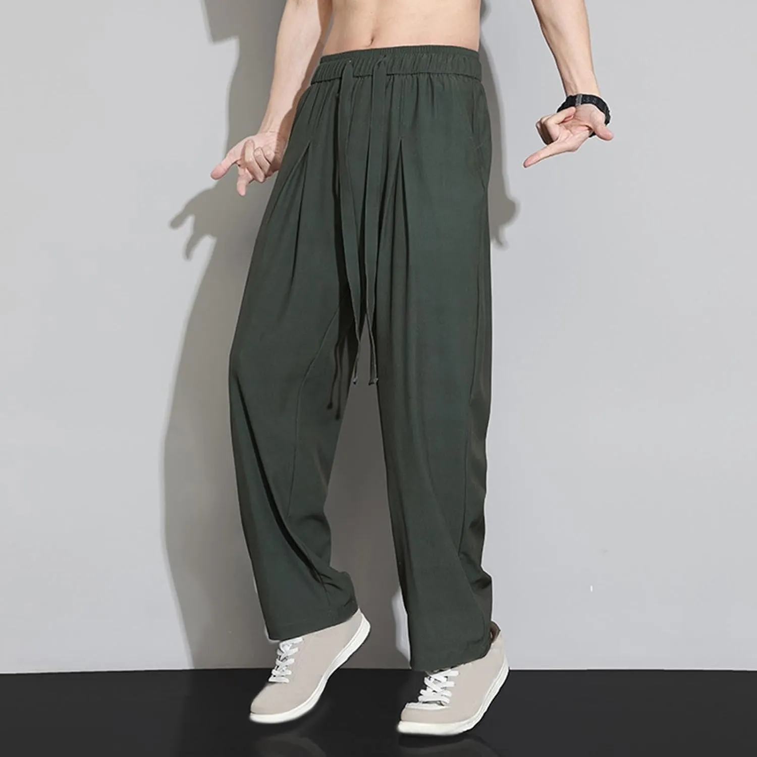 Plus Size Pants for Men Elastic Waist Drawstring Straight Leg Lounge Pant Casual Solid Loose Trousers with Pockets