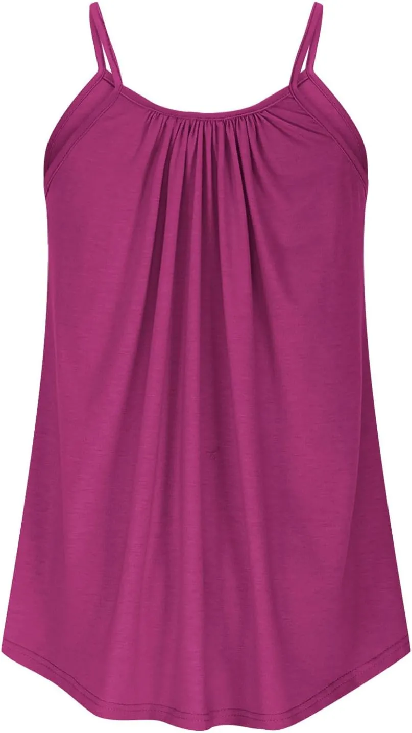 Plus Size Sleeveless Tops for Women Summer Spaghetti Strap Camisole Pleated Front Casual Loose Flowy Tank Tops