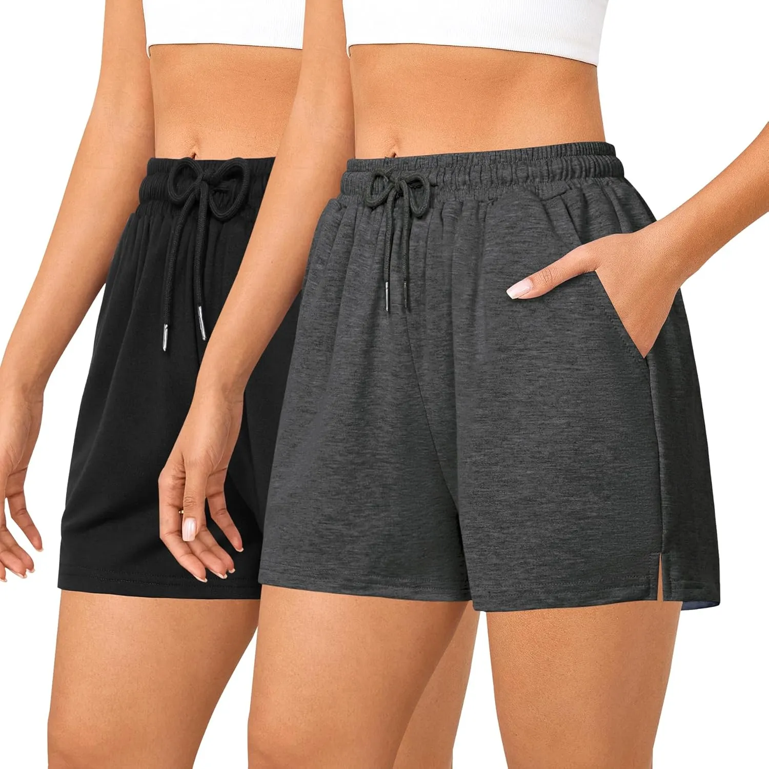 Quenteen Women's Athletic Shorts High Waisted Bermuda Sweat Short Casual Cotton Yoga Running Walking