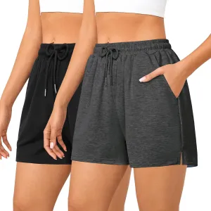 Quenteen Women's Athletic Shorts High Waisted Bermuda Sweat Short Casual Cotton Yoga Running Walking