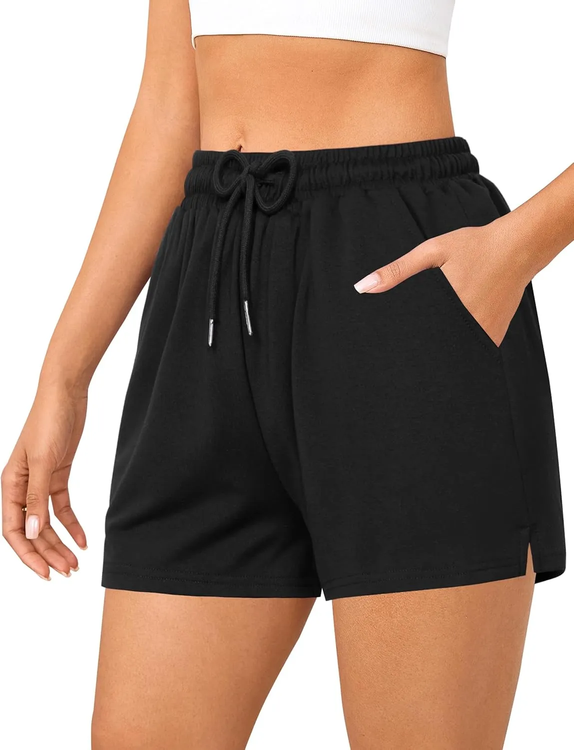 Quenteen Women's Athletic Shorts High Waisted Bermuda Sweat Short Casual Cotton Yoga Running Walking