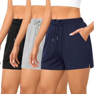Quenteen Women's Athletic Shorts High Waisted Bermuda Sweat Short Casual Cotton Yoga Running Walking