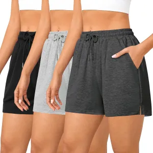 Quenteen Women's Athletic Shorts High Waisted Bermuda Sweat Short Casual Cotton Yoga Running Walking