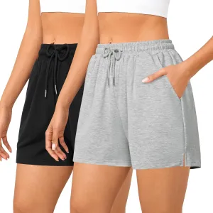 Quenteen Women's Athletic Shorts High Waisted Bermuda Sweat Short Casual Cotton Yoga Running Walking