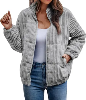 Quilted Jacket for Women Long Sleeve Zipper Puffer Jackets Loose Comfy Outdoor Tour Overcoat 2024 Winter Warm Outwear