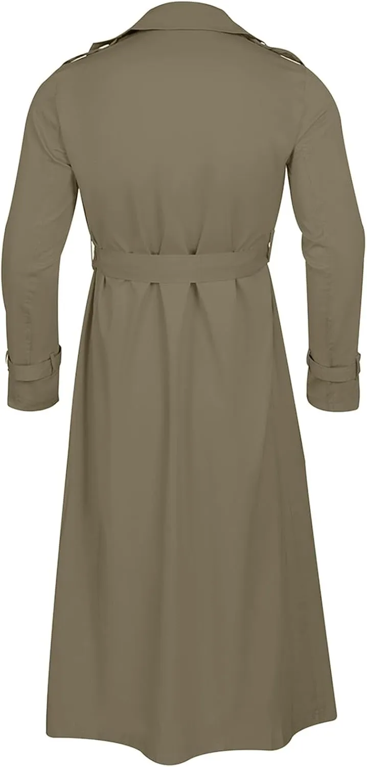 QWENTMTNTY Mens Long Trench Coat Double Breasted Belted Trench Coat Oversized Jacket Casual Business Windbreaker Overcoats