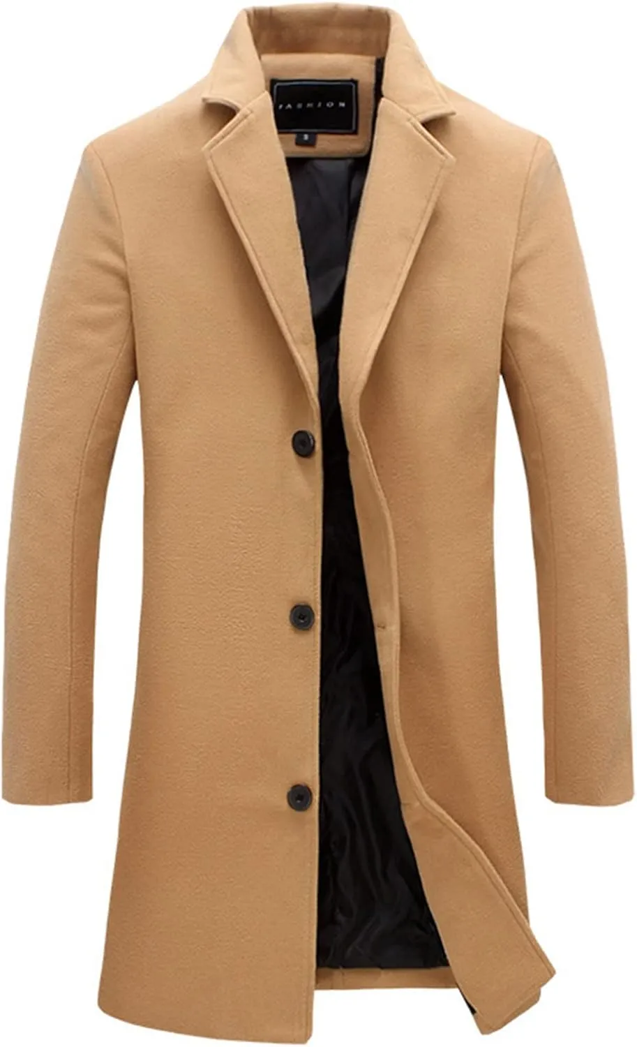 QWENTMTNTY Mens Single-Breasted Slim Fit Wool Blend Trench Coat Winter Pea Coat Notch Lapel Long Casual Business Overcoats