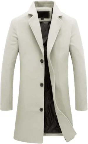 QWENTMTNTY Mens Wool Blend Single Breasted Notched Lapel Trench Coat Oversized Winter Coats Business Casual Wool Jackets