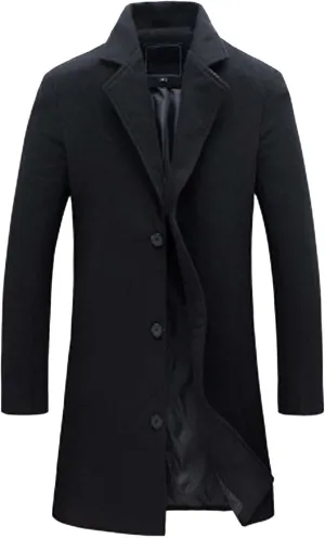 QWENTMTNTY Mens Wool Blend Single Breasted Notched Lapel Trench Coat Oversized Winter Coats Business Casual Wool Jackets