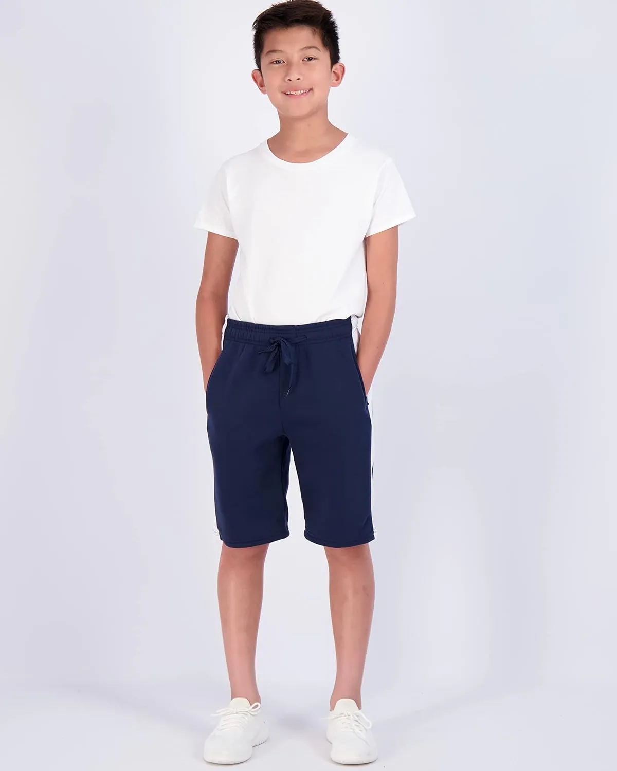 Real Essentials 3 Pack: Boys Tech Fleece Athletic Shorts with Drawstring & Pockets