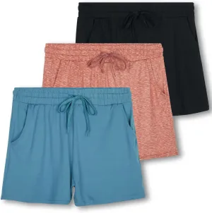 Real Essentials 3 Pack: Womens Ultra-Soft Athletic Lounge Casual Sweat Shorts with Pockets (Available in Plus Size)