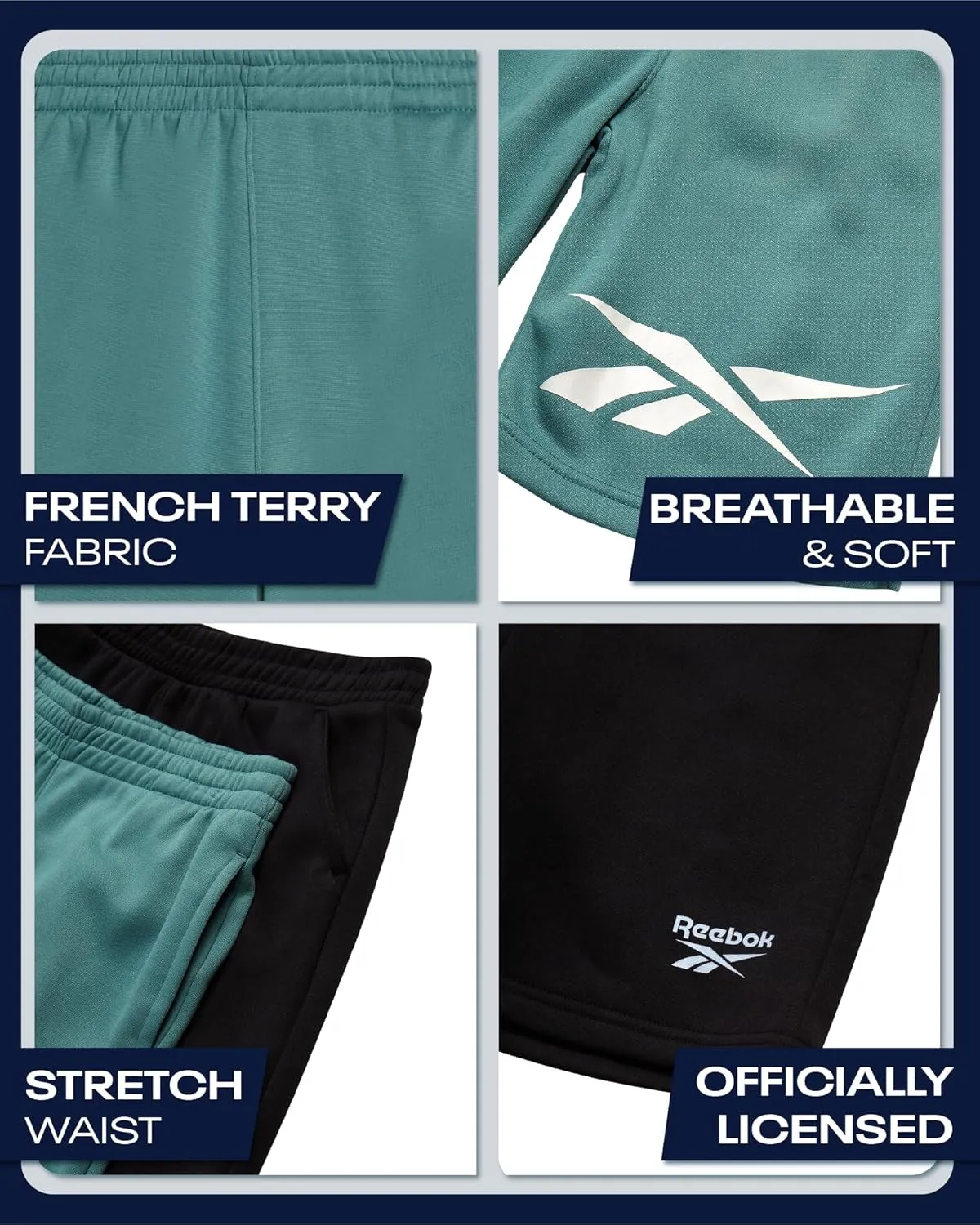 Reebok Boys Athletic Shorts - 2 Pack Active Performance French Terry Sweat Shorts for Basketball, Gym, Running (Sizes: 8-20)