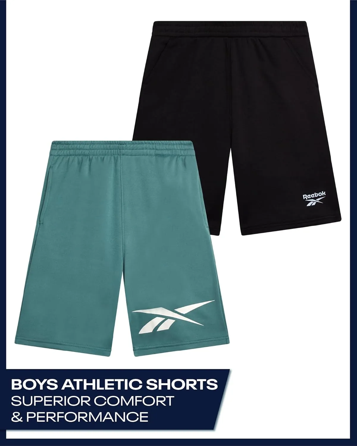 Reebok Boys Athletic Shorts - 2 Pack Active Performance French Terry Sweat Shorts for Basketball, Gym, Running (Sizes: 8-20)