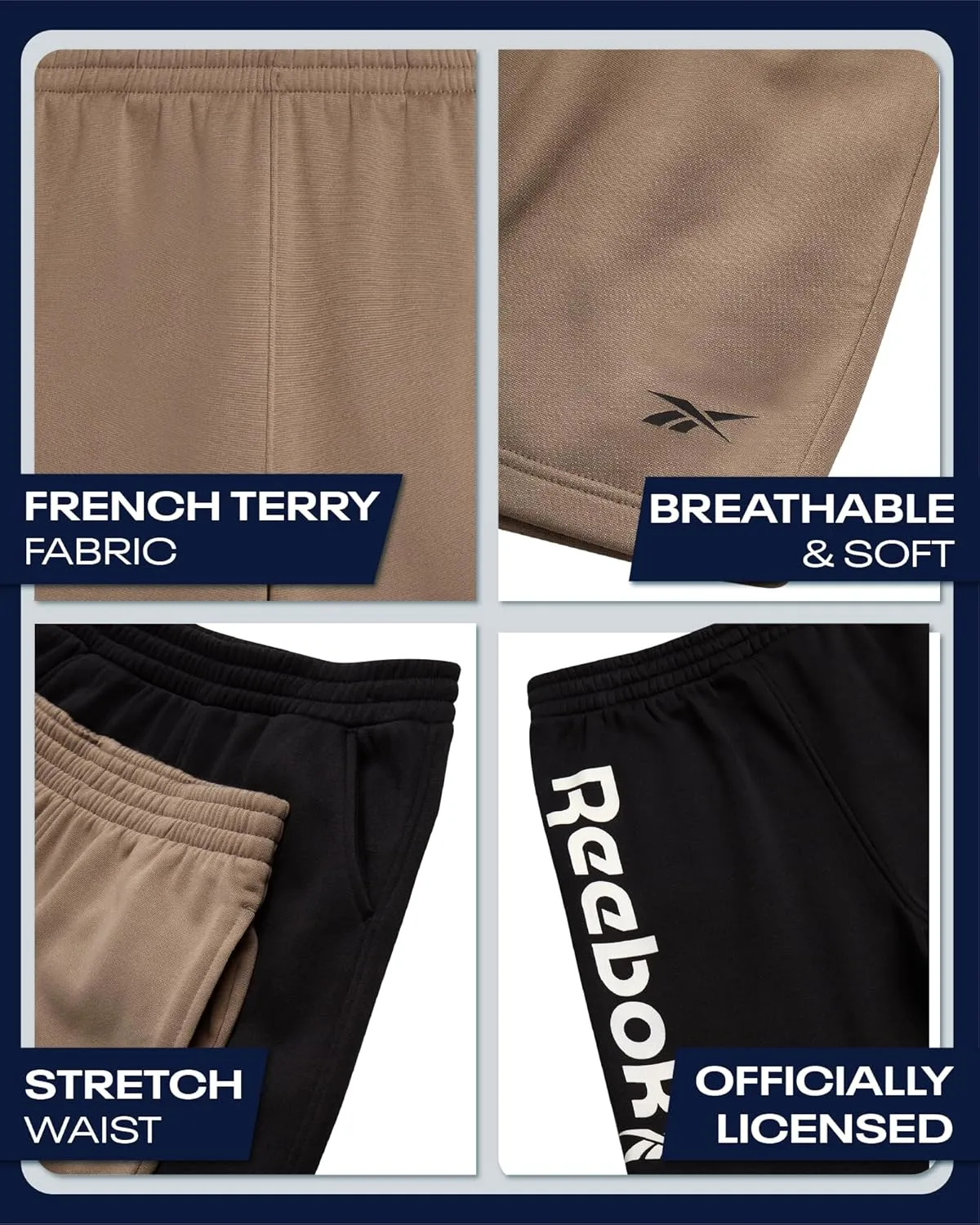 Reebok Boys Athletic Shorts - 2 Pack Active Performance French Terry Sweat Shorts for Basketball, Gym, Running (Sizes: 8-20)