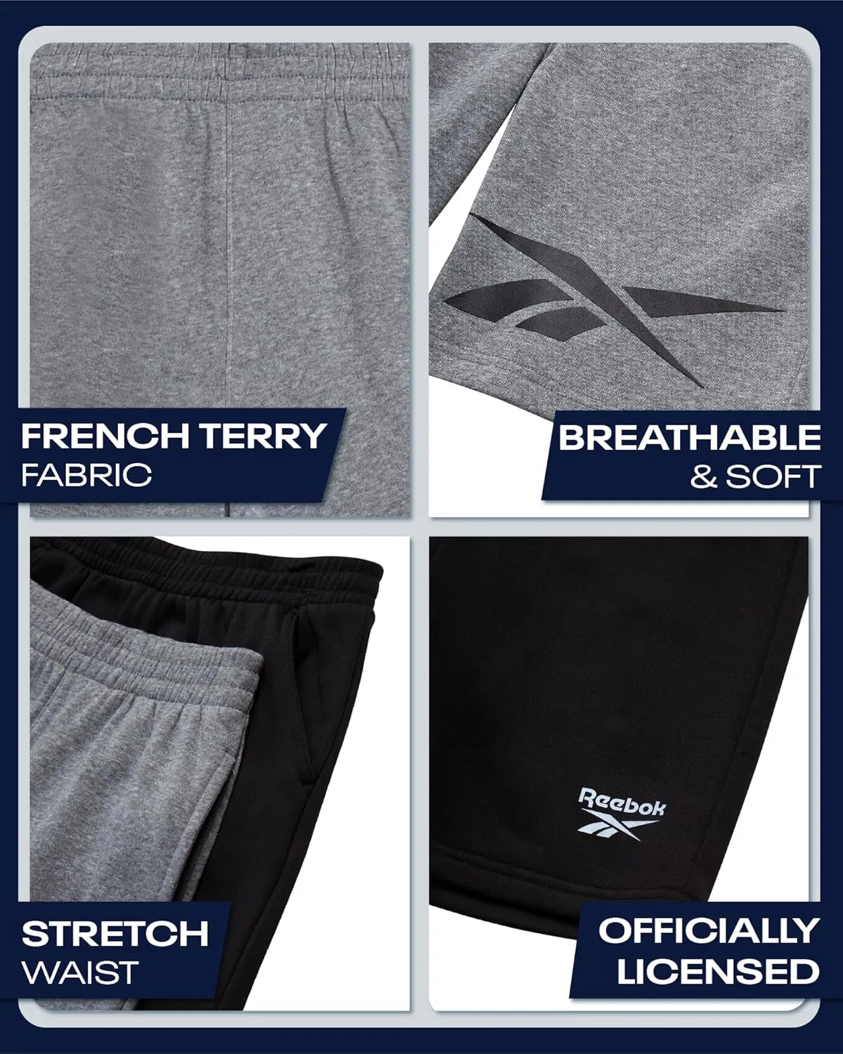 Reebok Boys Athletic Shorts - 2 Pack Active Performance French Terry Sweat Shorts for Basketball, Gym, Running (Sizes: 8-20)