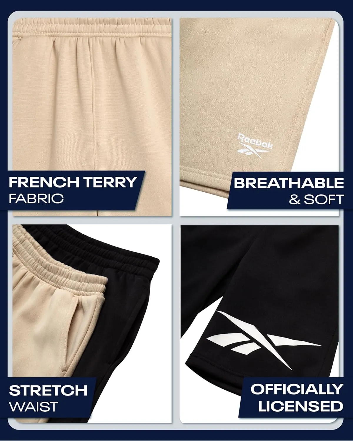 Reebok Boys Athletic Shorts - 2 Pack Active Performance French Terry Sweat Shorts for Basketball, Gym, Running (Sizes: 8-20)