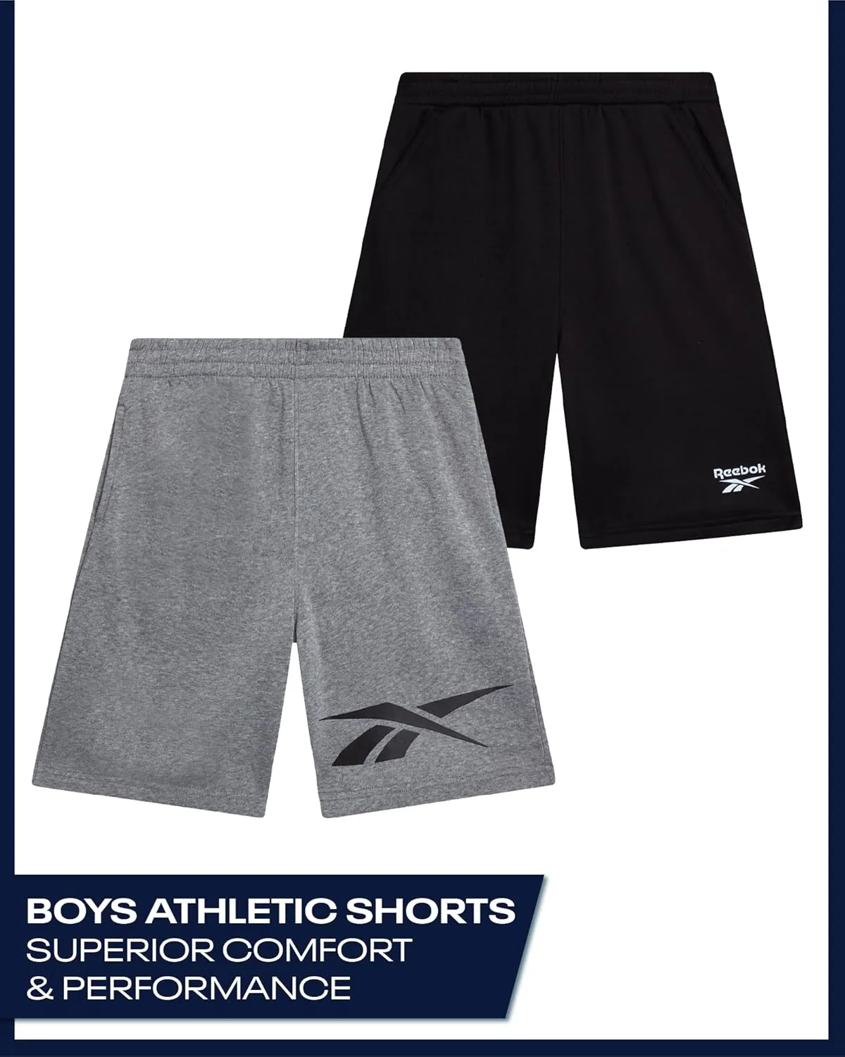 Reebok Boys Athletic Shorts - 2 Pack Active Performance French Terry Sweat Shorts for Basketball, Gym, Running (Sizes: 8-20)