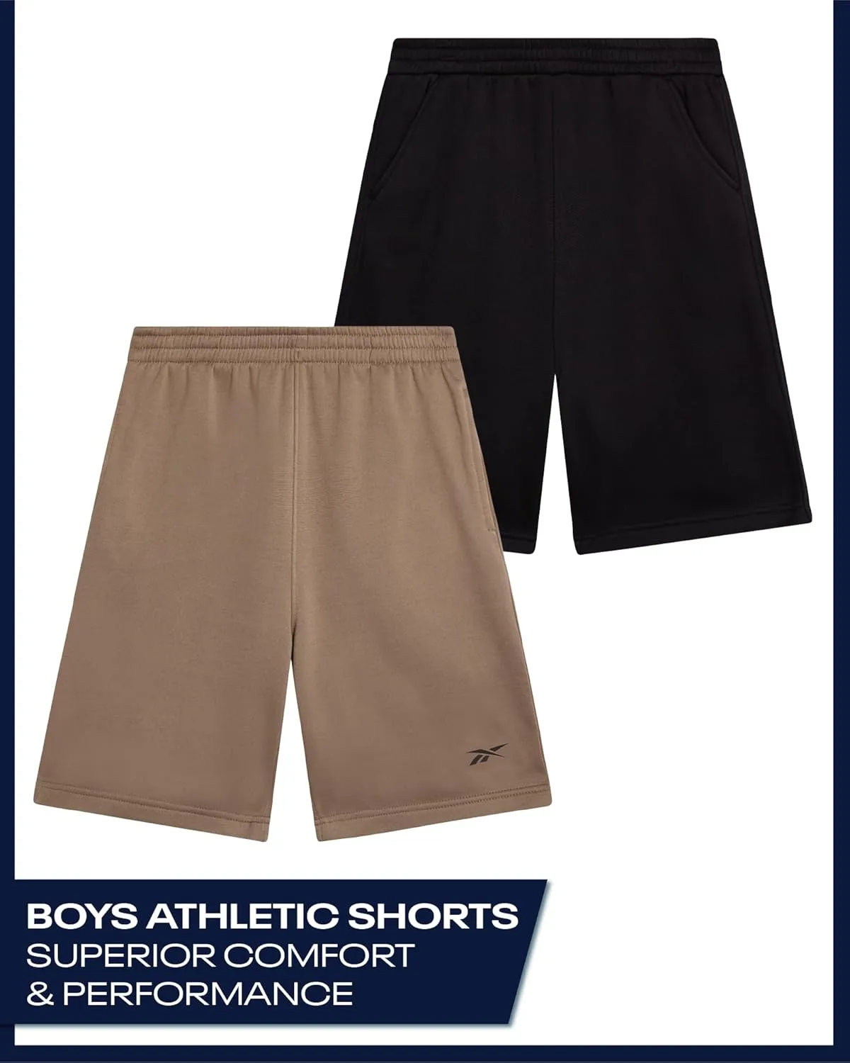 Reebok Boys Athletic Shorts - 2 Pack Active Performance French Terry Sweat Shorts for Basketball, Gym, Running (Sizes: 8-20)