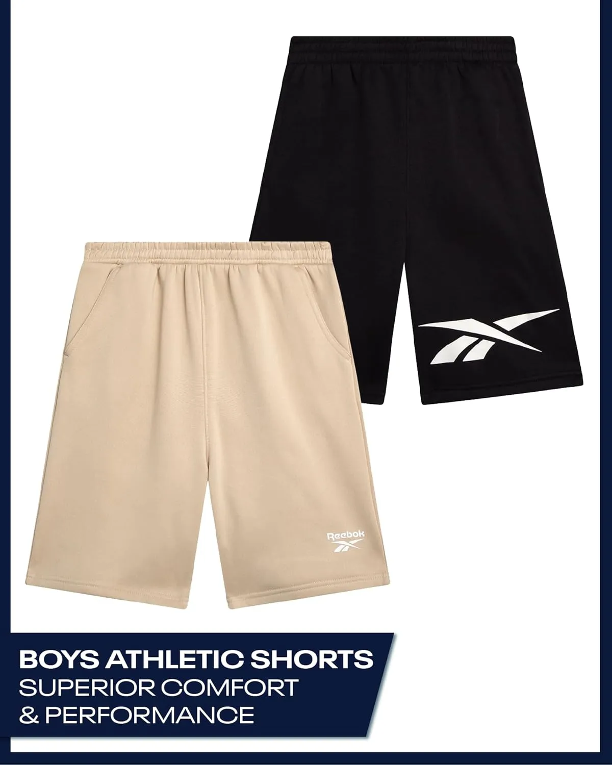Reebok Boys Athletic Shorts - 2 Pack Active Performance French Terry Sweat Shorts for Basketball, Gym, Running (Sizes: 8-20)