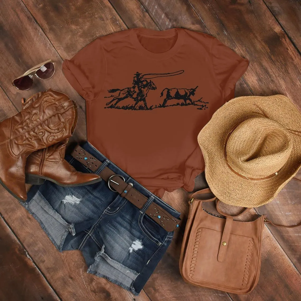 Retro Rodeo Shirt Women Cowgirl Bleached T Shirt Western Cowboy Rodeo Outfit Country Music Tee Short Sleeve Top