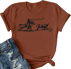 Retro Rodeo Shirt Women Cowgirl Bleached T Shirt Western Cowboy Rodeo Outfit Country Music Tee Short Sleeve Top
