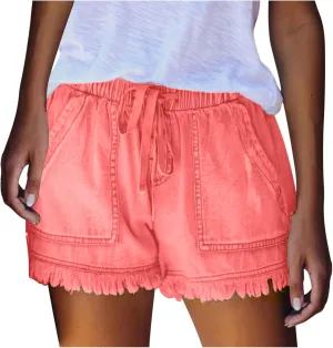 Ripped Denim Shorts for Women Trendy 2025 Summer Frayed Raw Hem Skinny Jean Shorts Dressy Casual Stretchy Jeans