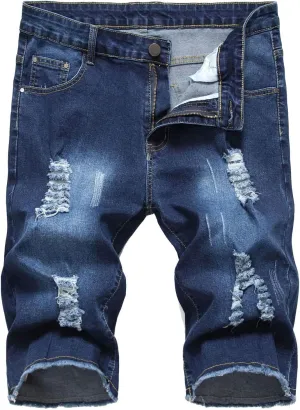 Ripped Jean Shorts for Men 2023 Casual Classic Fit Cut Off Denim Shorts Summer Straight-Fit Waistband Shorts