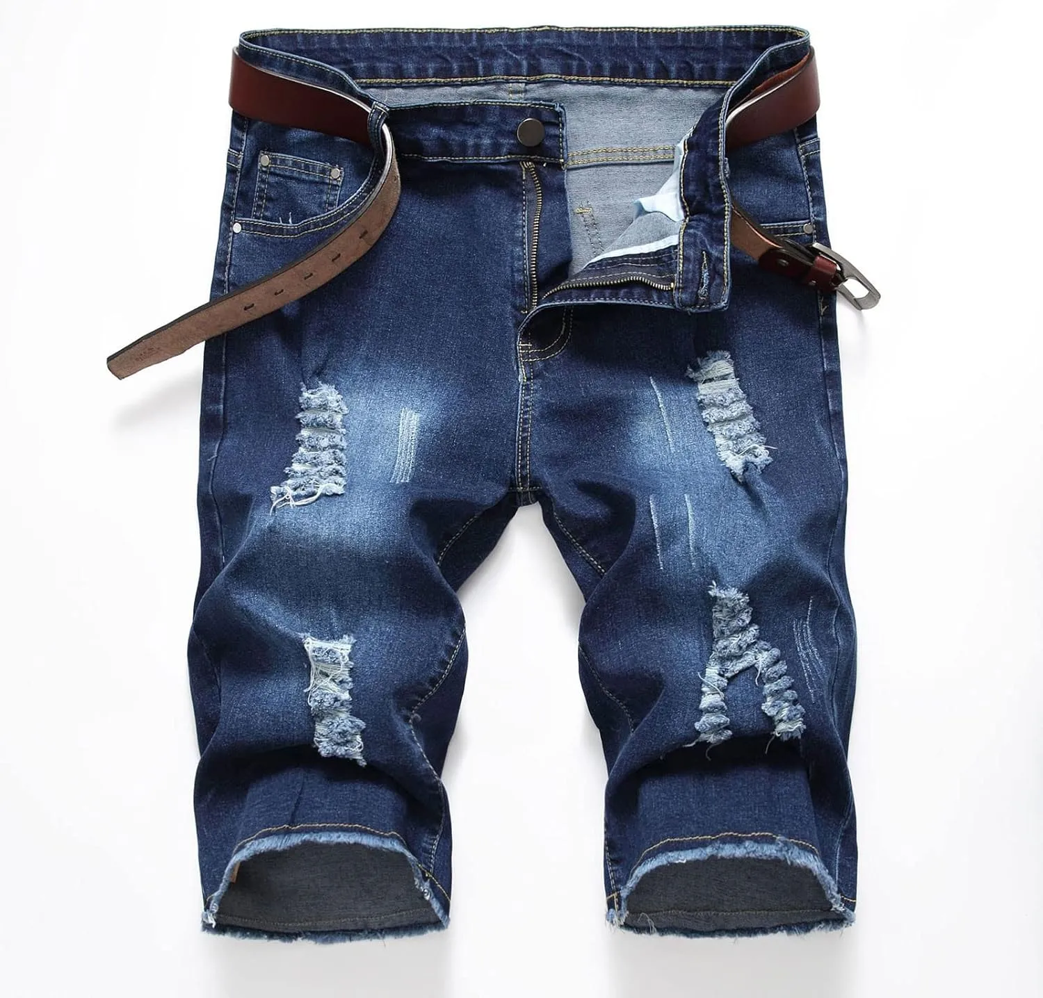 Ripped Jean Shorts for Men 2023 Casual Classic Fit Cut Off Denim Shorts Summer Straight-Fit Waistband Shorts