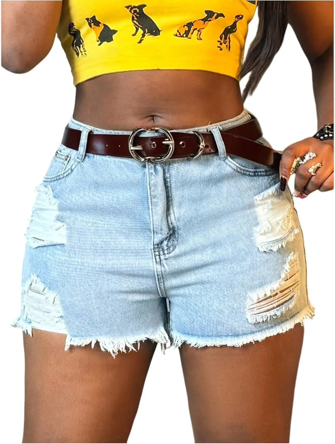 Ripped Jean Shorts Womens Stretchy High Waisted Denim Shorts Slim Fit Y2k Jorts Distressed Frayed Raw Hem Short Jeans
