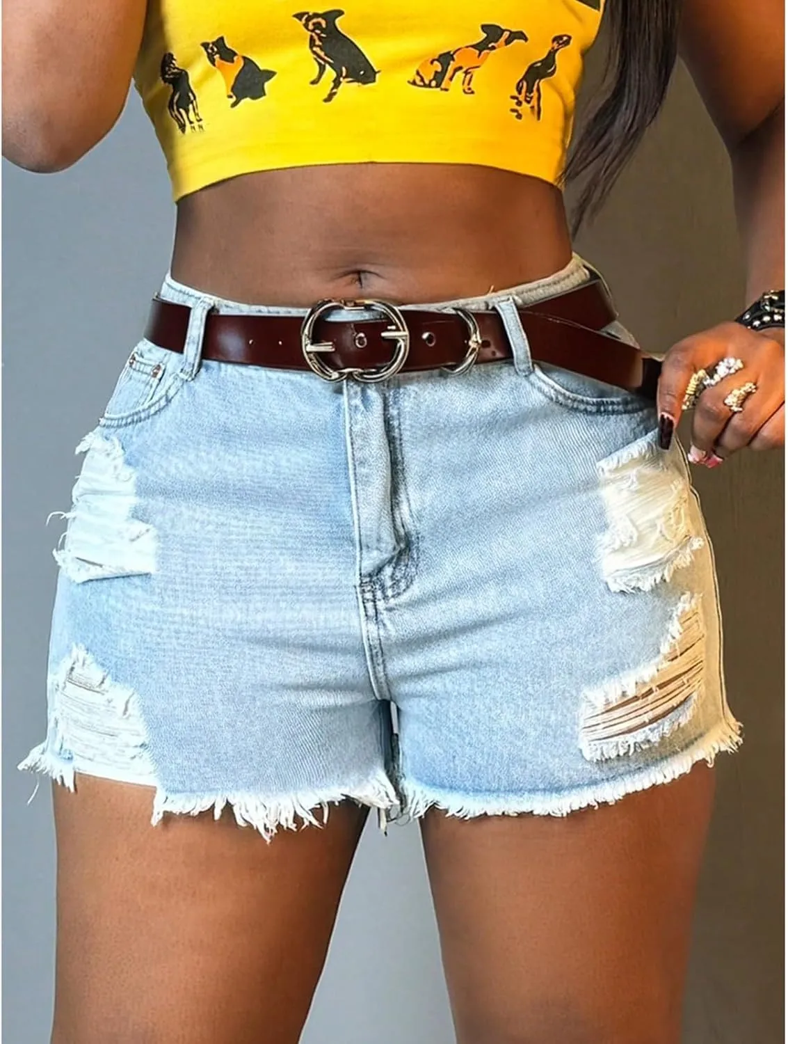 Ripped Jean Shorts Womens Stretchy High Waisted Denim Shorts Slim Fit Y2k Jorts Distressed Frayed Raw Hem Short Jeans