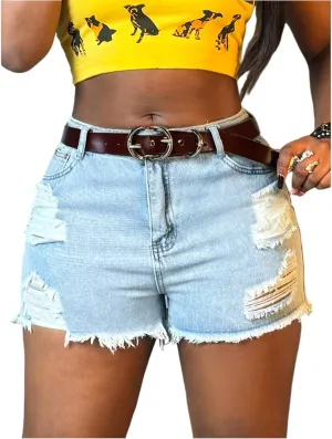 Ripped Jean Shorts Womens Stretchy High Waisted Denim Shorts Slim Fit Y2k Jorts Distressed Frayed Raw Hem Short Jeans