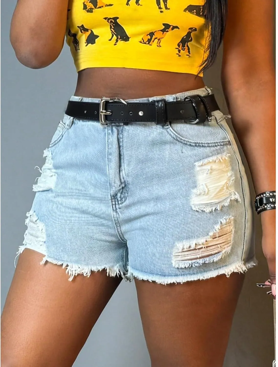 Ripped Jean Shorts Womens Stretchy High Waisted Denim Shorts Slim Fit Y2k Jorts Distressed Frayed Raw Hem Short Jeans