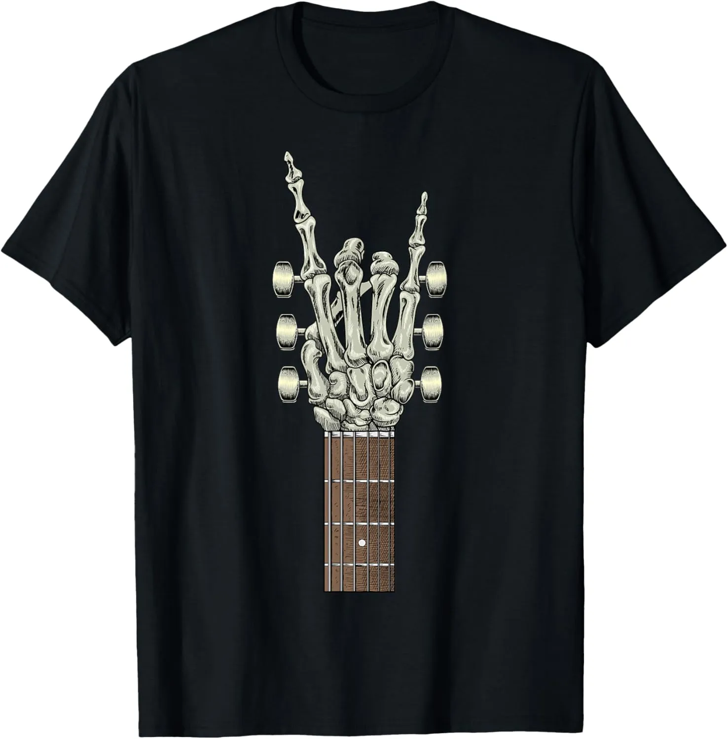 Rock On Skeleton Hand Guitar Rock & Roll Men Women Rock Band T-Shirt