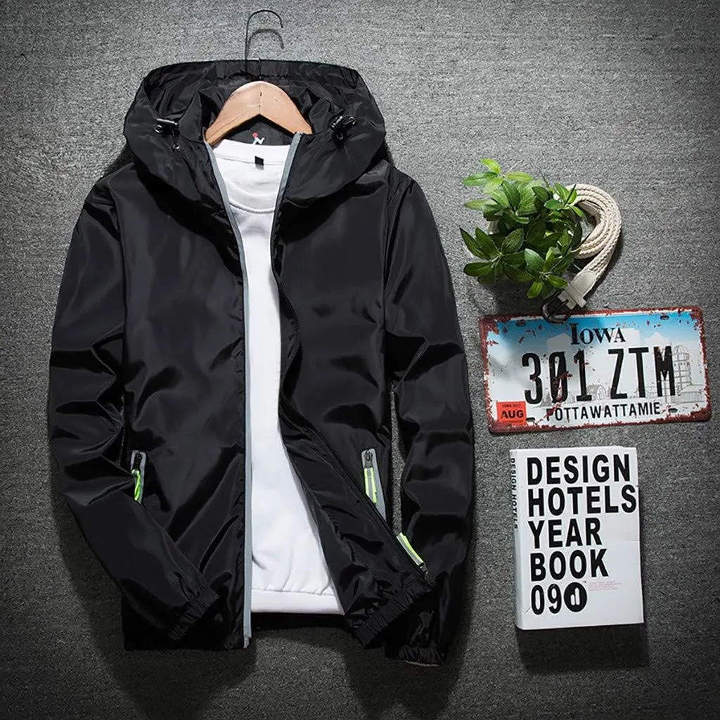 RTRDE Men's Casual Zip Up Jackets Hooded Water Resistant Rain Jacket Windproof for Hiking Fishing Outwear, M-7XL