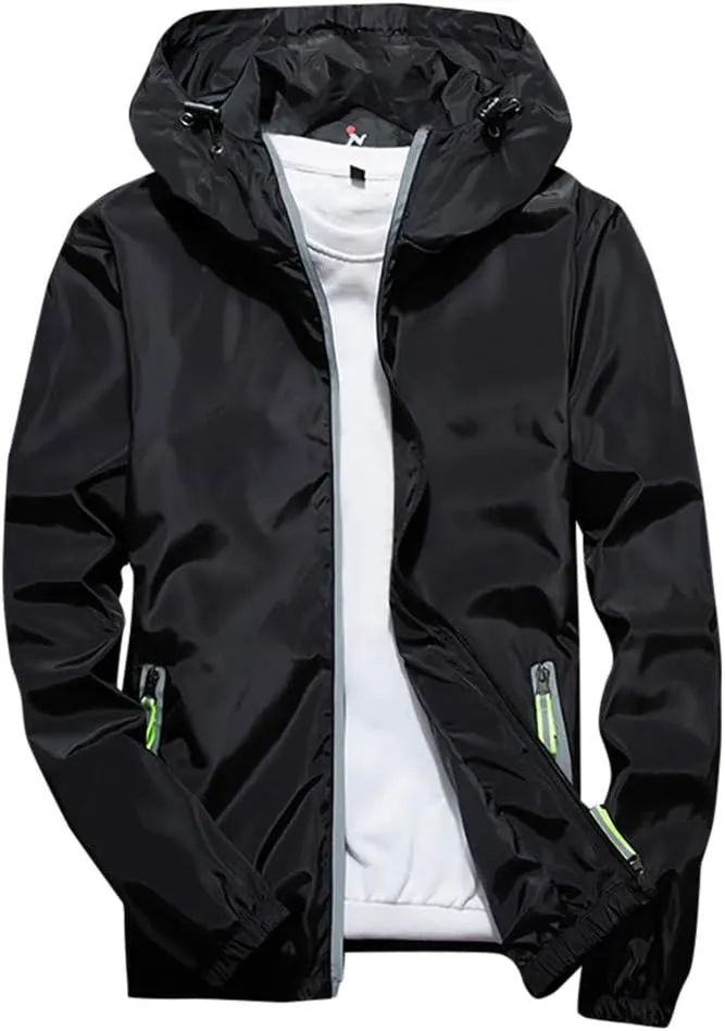 RTRDE Men's Casual Zip Up Jackets Hooded Water Resistant Rain Jacket Windproof for Hiking Fishing Outwear, M-7XL