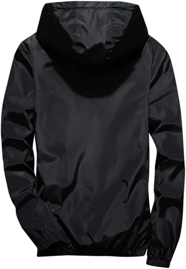 RTRDE Men's Casual Zip Up Jackets Hooded Water Resistant Rain Jacket Windproof for Hiking Fishing Outwear, M-7XL
